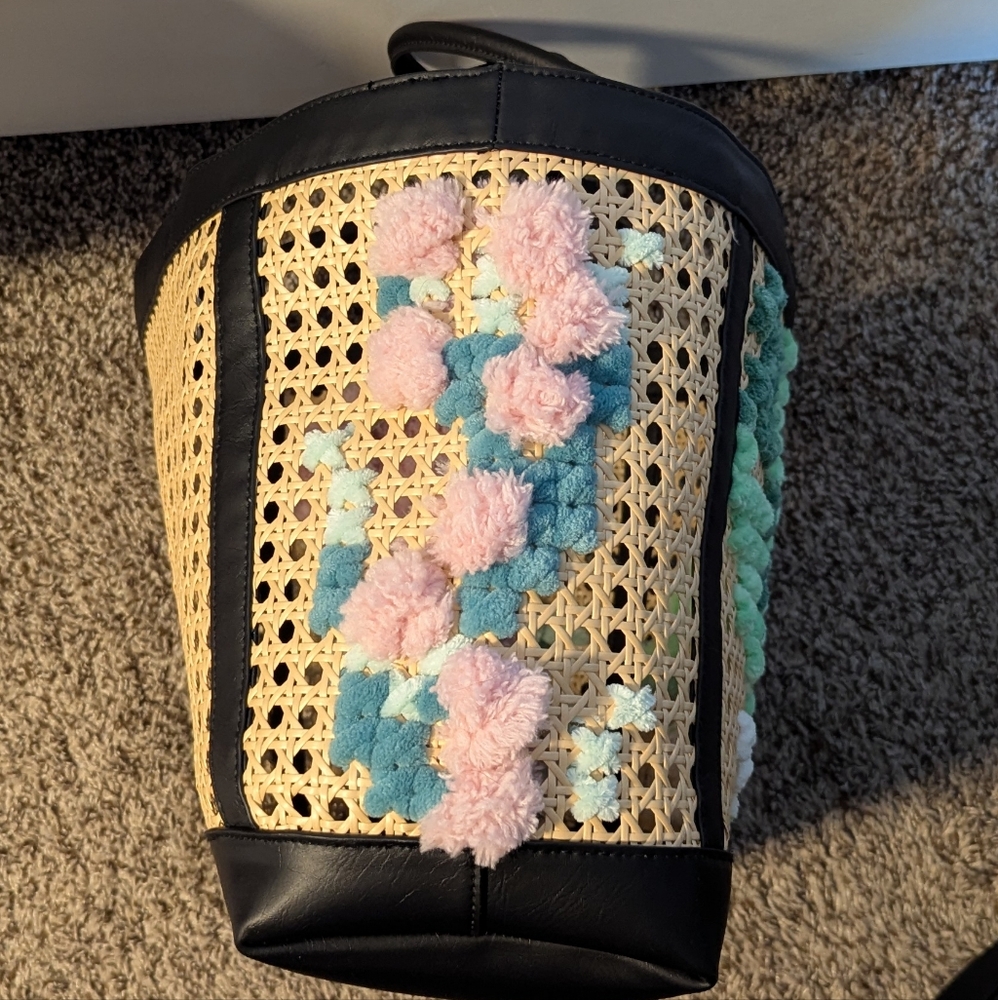 HANDMADE Cross Stitched Caning Tote Handbag